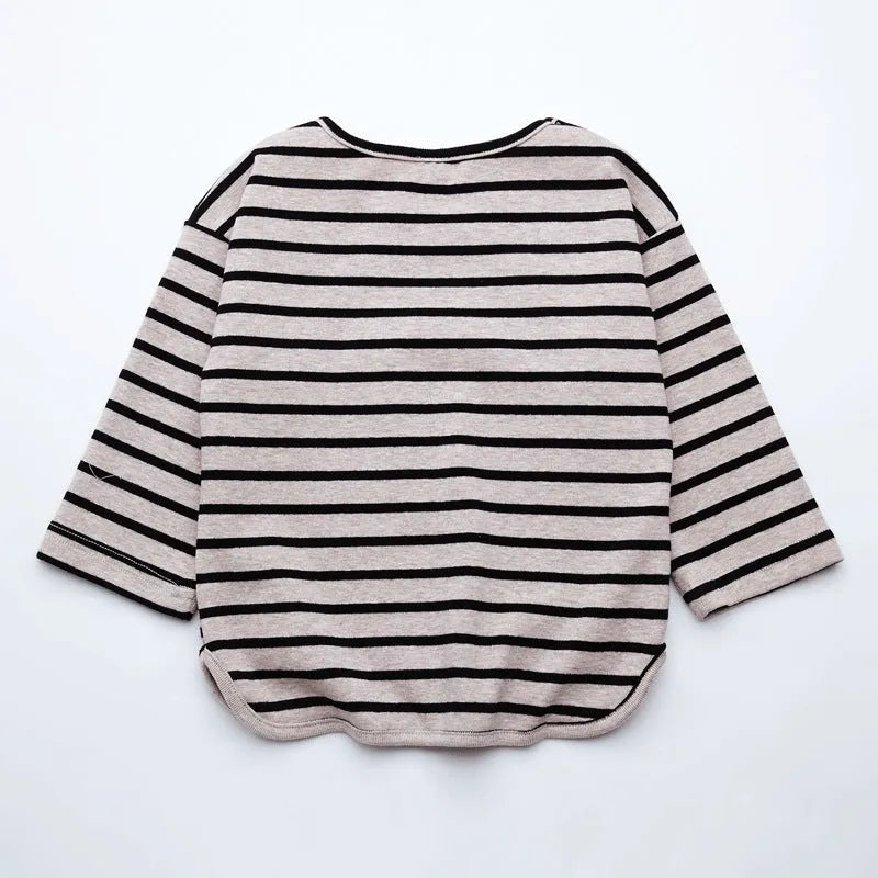 Cotton striped long sleeve t-shirt for baby girls in black or red with Asian sizing
