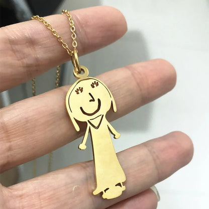 Custom stainless steel children's artwork necklace with gold, silver, and rose gold options