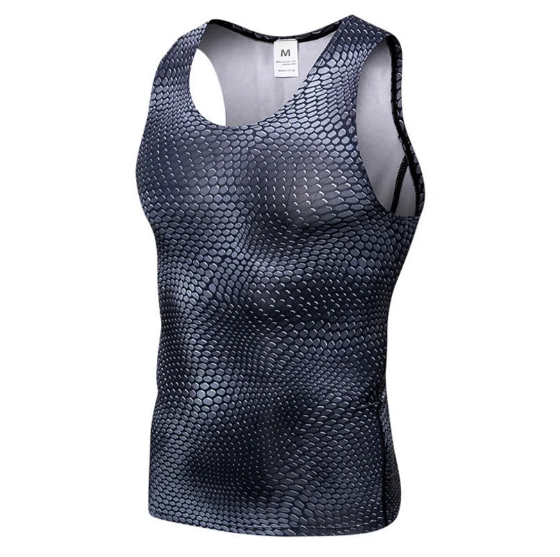 Men's sports vest in polyester fibre, available in blue, black, red, white, and grey