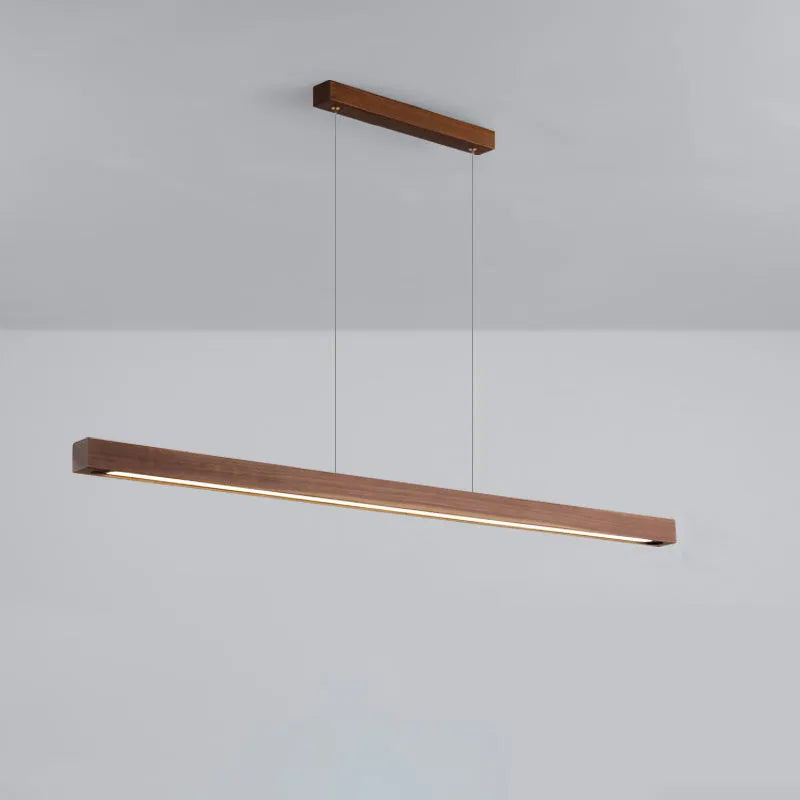Japanese style solid wood strip lamp chandelier with walnut finish and PVC shade