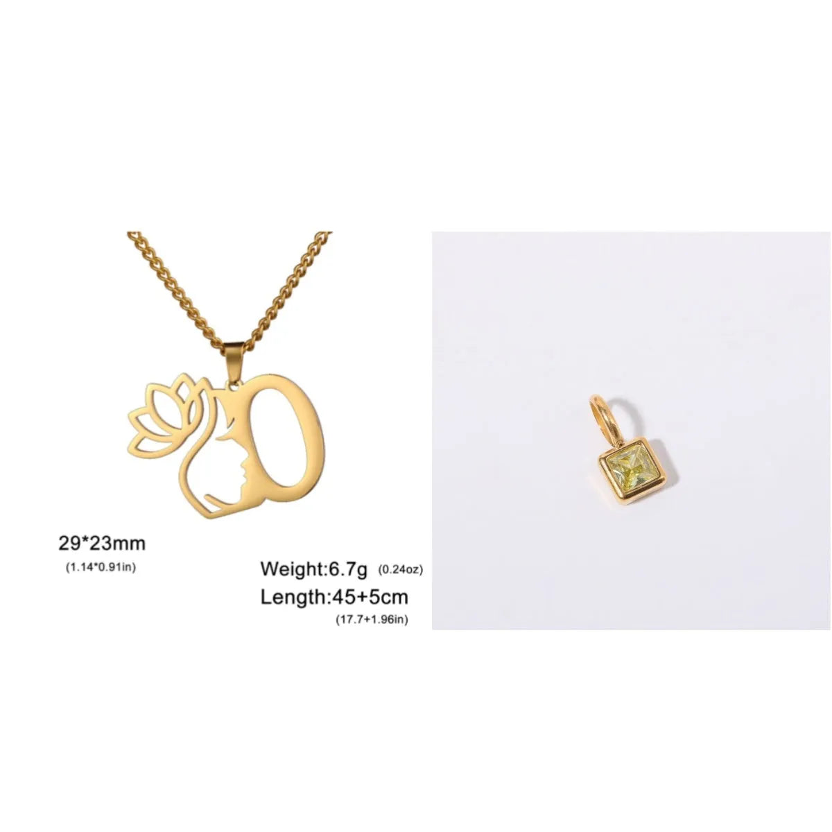 Stainless steel necklace with cross chain design and a pendant, available in gold or steel colour.