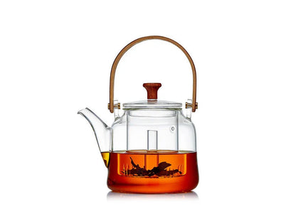 Japanese style glass bamboo handle teapot kettle on a wooden table