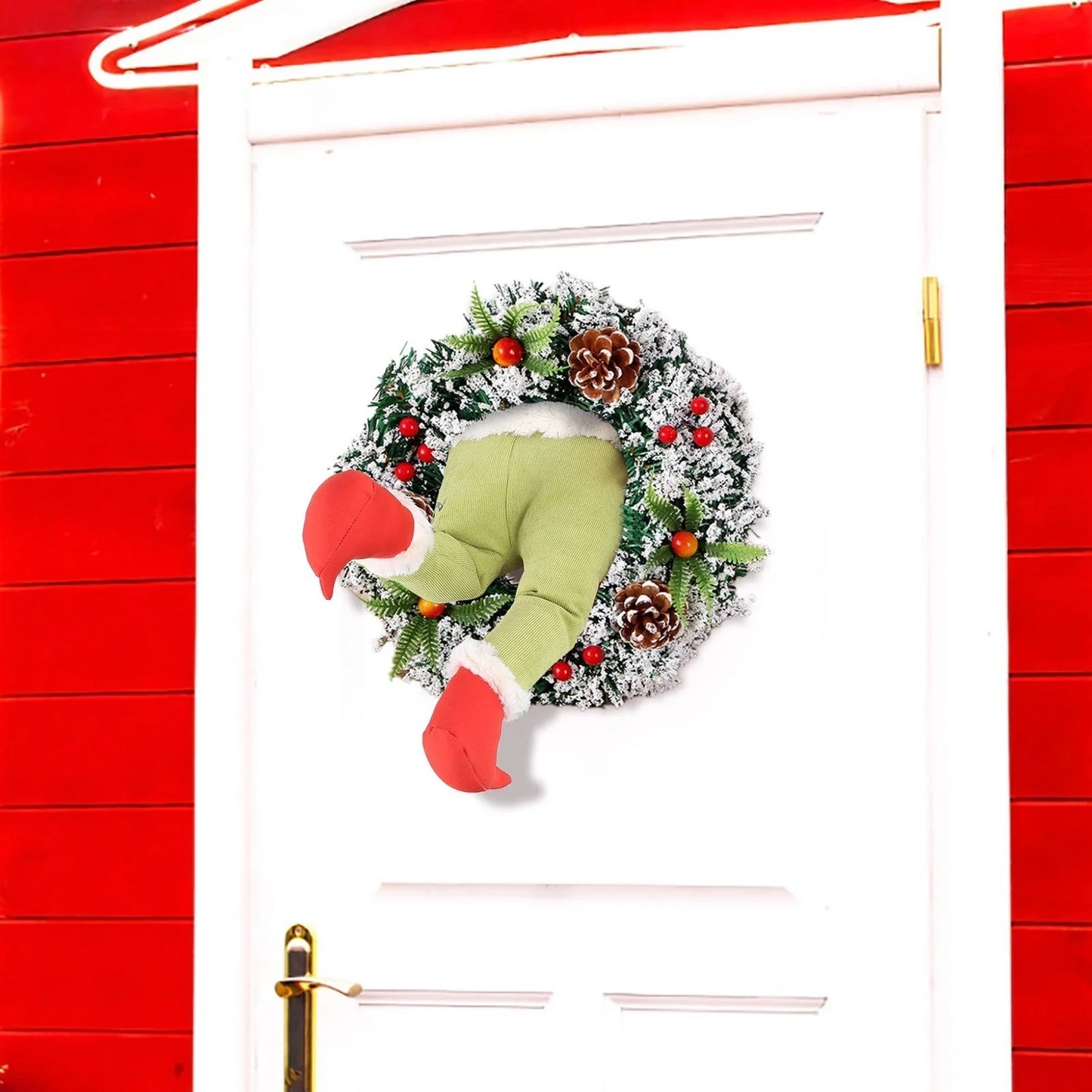 Christmas Thief Stole Burlap Wreath with Santa Legs Design in red
