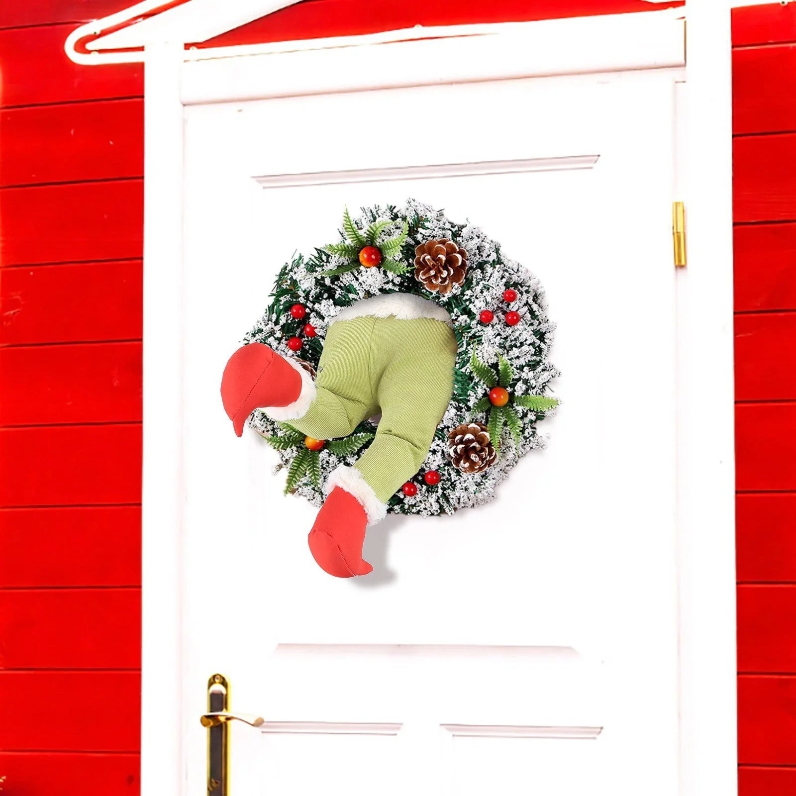 Christmas Thief Stole Burlap Wreath with Santa Legs Design in red