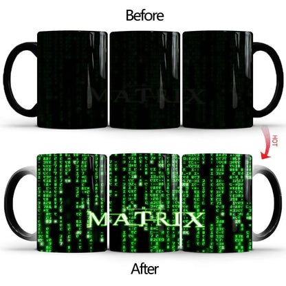 The Matrix-themed ceramic mug with colour-changing design, featuring the iconic imagery from the beloved sci-fi classic.