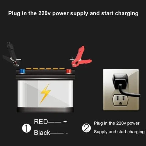 Yellow 12V 6A intelligent automatic car battery charger with cables, 150x85x60mm