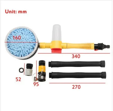 Yellow and black car wash brush spinner with chenille rotary head on a vehicle, 105cm length