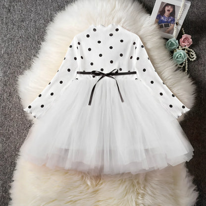 Baby girls long sleeve tutu lace dress in black, pink or white for ages 3-8 years