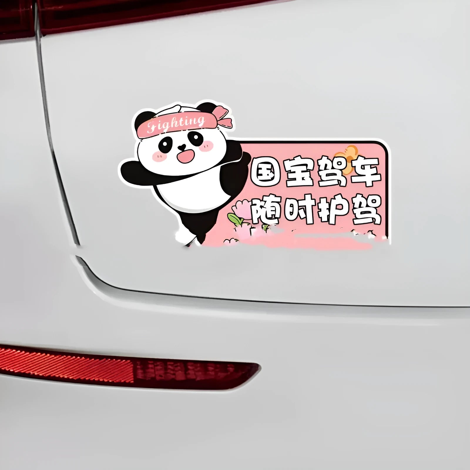 Reflective car sticker for female drivers with panda design and 'Female Novice' text measuring 23x12 cm