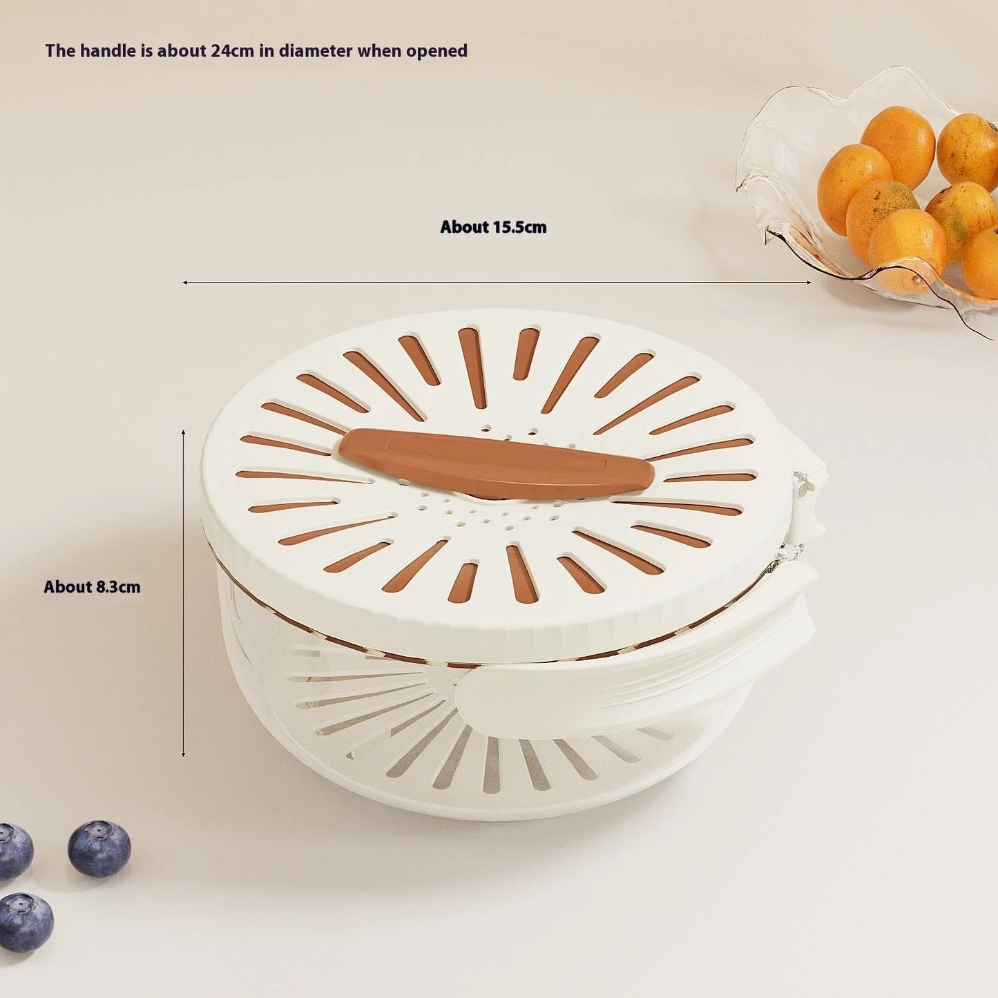 Foldable handle fruit drain basket with lid for efficient vegetable washing