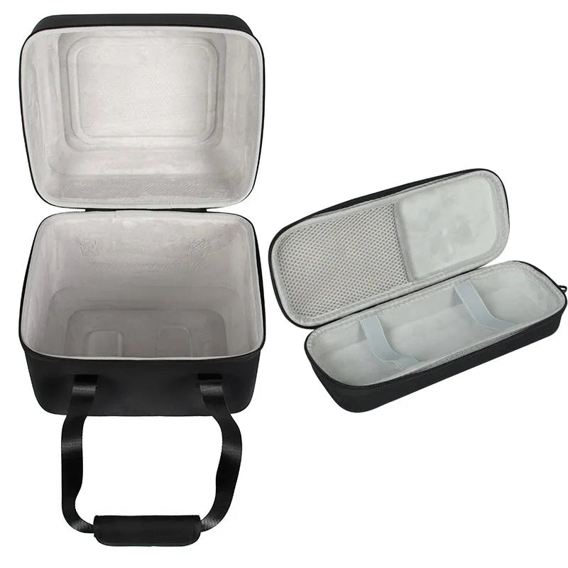 Bluetooth speaker audio storage bag in 600D Oxford cloth with interior gray, flat lay on surface