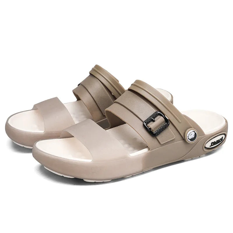 Flat wading breathable soft bottom hole shoes in black with EVA sole and oversleeve design