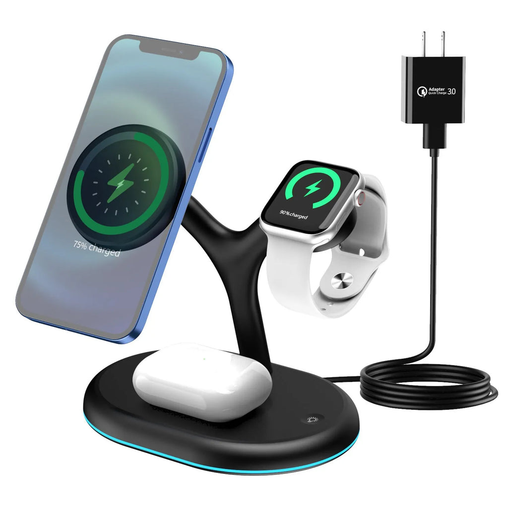 A black magnetic wireless charger with a simple design, showing its ABS plastic casing.