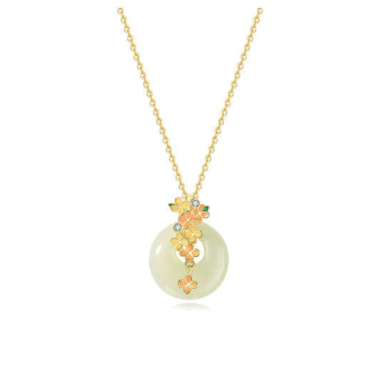 925 silver peace buckle necklace with natural Hetian jade pendant and cross chain