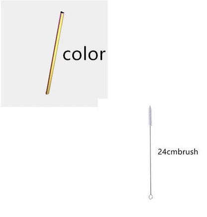 Reusable heart-shaped stainless steel straws in various colours with cleaning brush