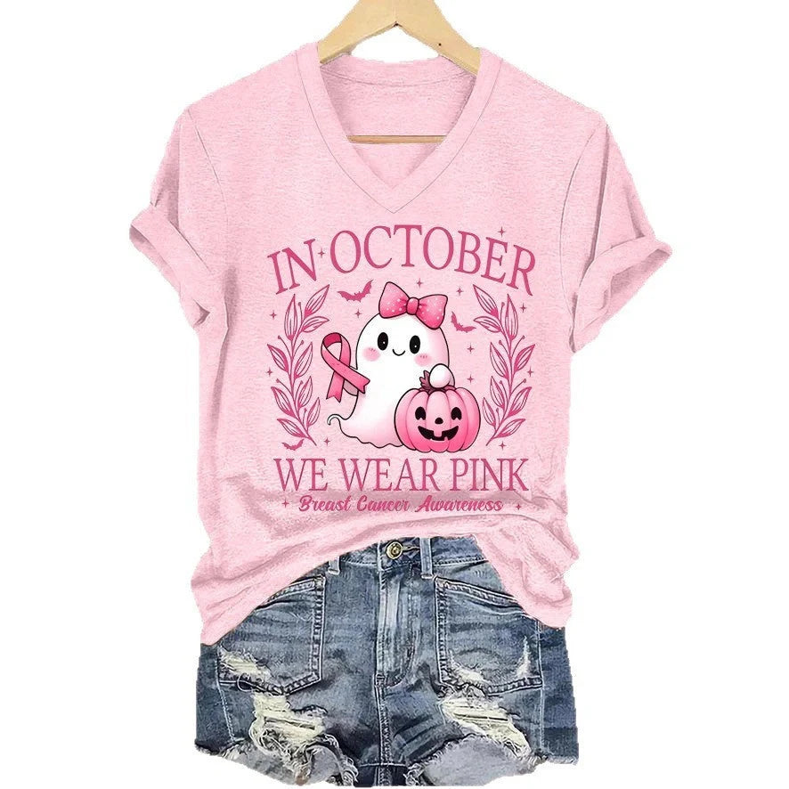 Women's printed V-neck short sleeve top in street hipster style with multiple colour options