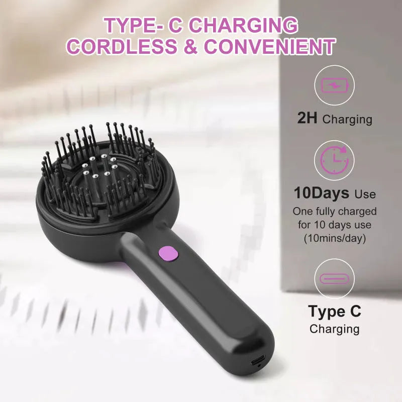 Grey USB-powered anti-leak head massage comb with vibration function and mechanical speed control