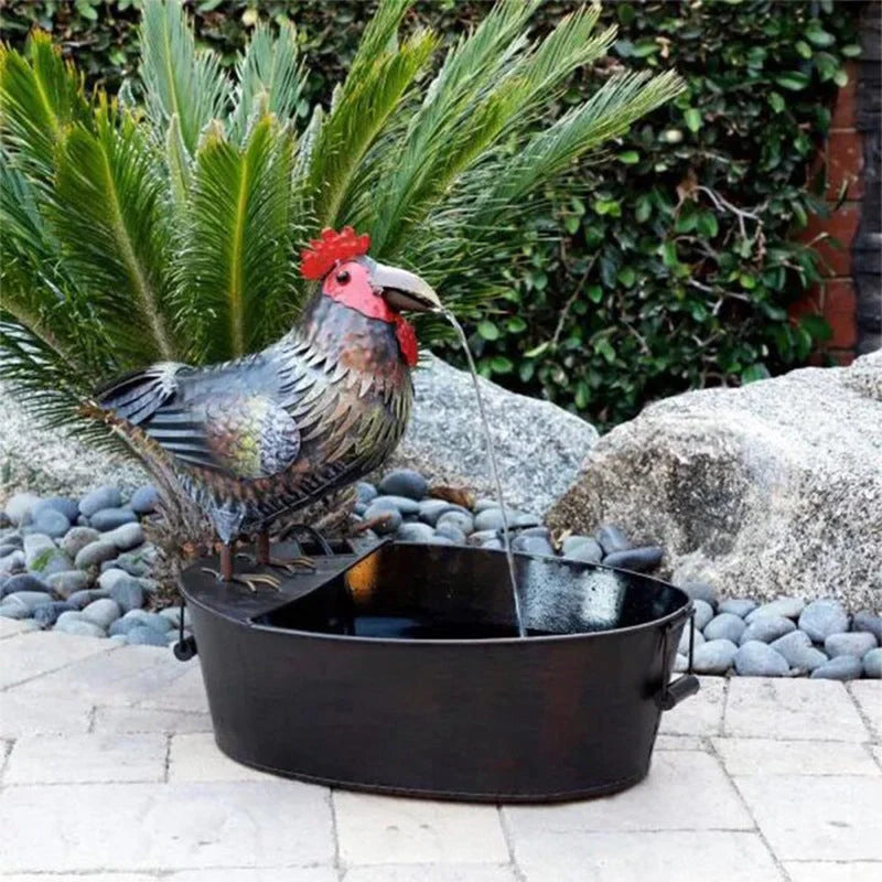 Handcrafted resin garden fountain with detailed crows and flowing water feature