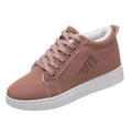 Women's fleece-lined lace-up casual sneakers with round toe, rubber sole, and artificial PU upper in black