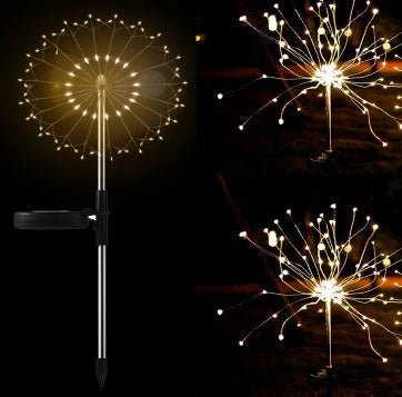 Solar-powered LED fireworks light string for outdoor decoration in various colors