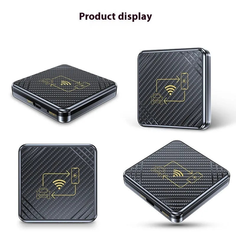 Wireless CarPlay box USB adapter in gold finish for factory car radios with Android Auto support
