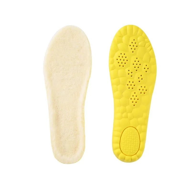 Fleece lined winter height increasing insoles in three lift heights on white background