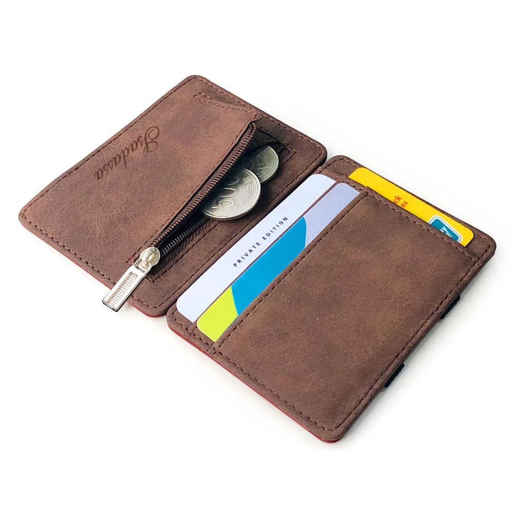 Korean style matte leather magic wallet coin purse showing horizontal square design