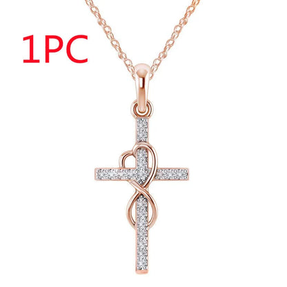 Alloy diamond eight-character cross necklace in gold, silver, and rose gold with adjustable length