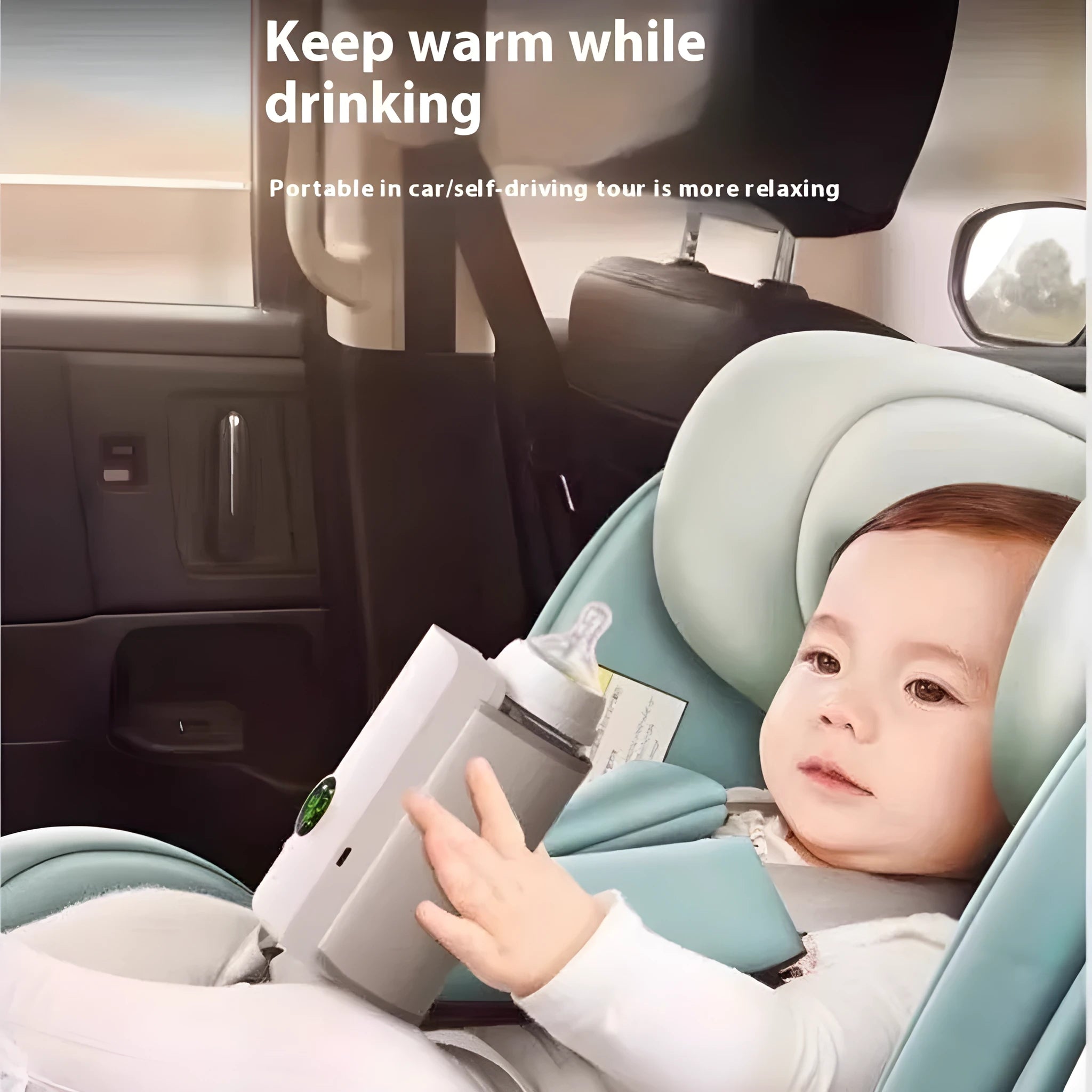 Grey and white car charger electric milk warmer for baby bottles