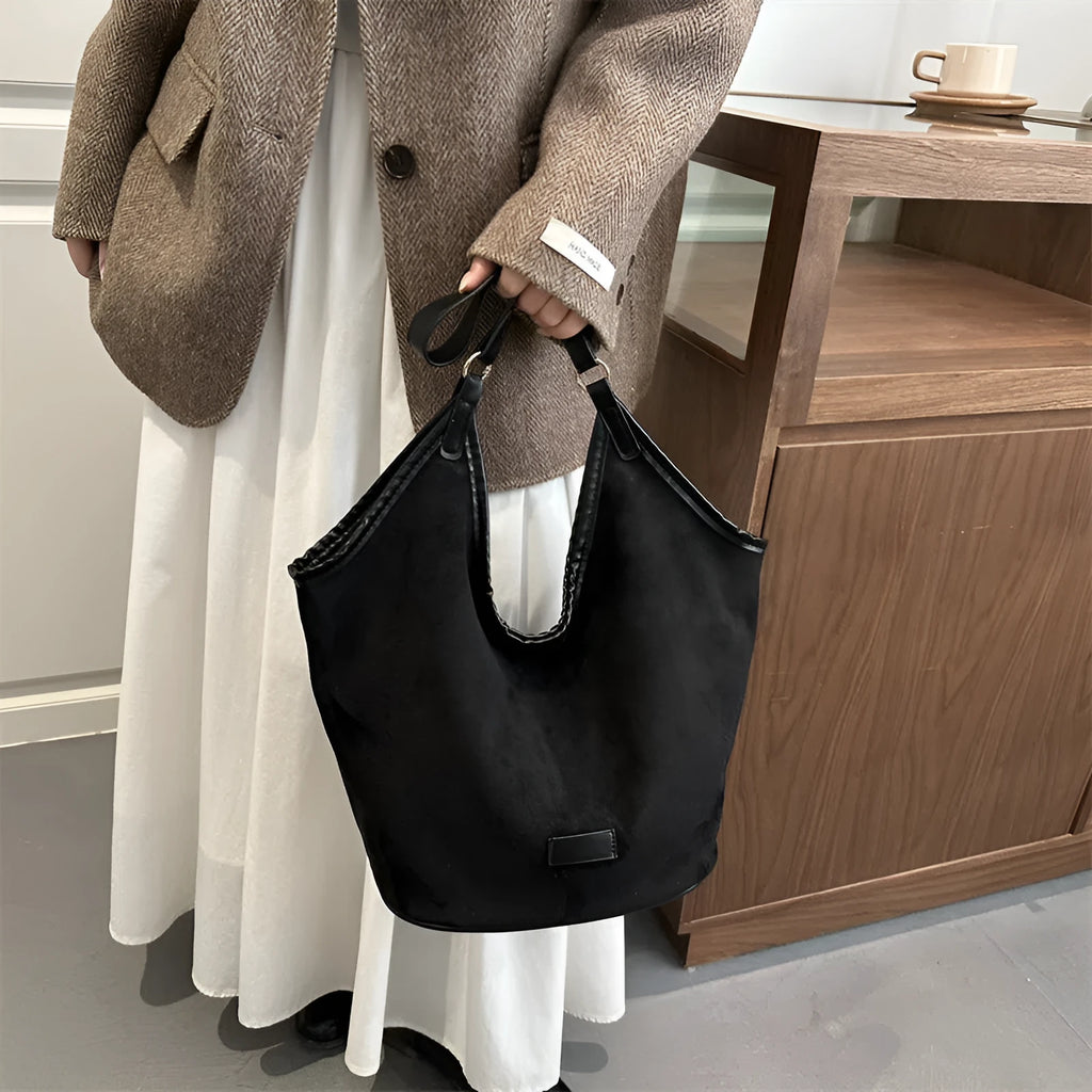 Women's corduroy high-capacity tote bag, 45x20.5x37.5 cm, with stitched seams, cross-over strap, Coffee colour option