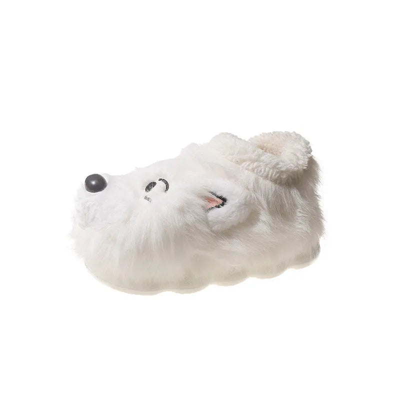 Grey ankle wrap cotton slippers with artificial wool lining showing plush upper and non-slip sole