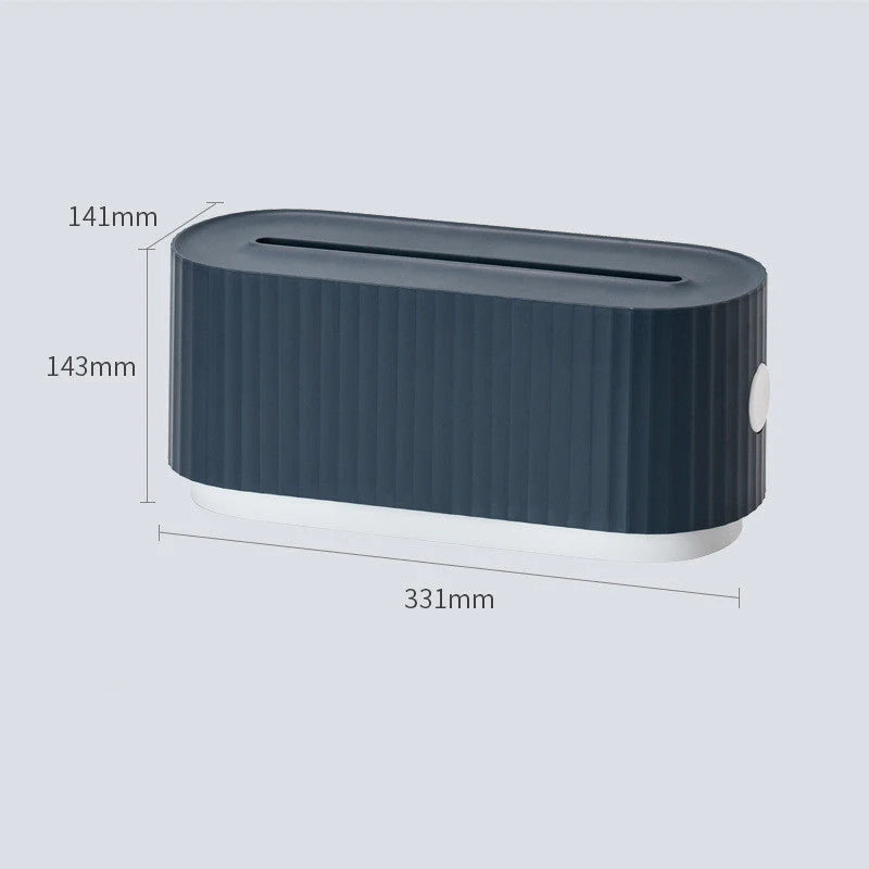 Cloud Power Storage Box in blue, pink, and white organising power strips and cables