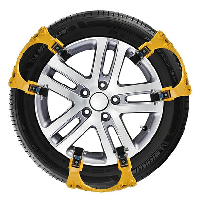Yellow 3-piece snow tire chains with stainless steel nails for 165-265mm tyres on icy road