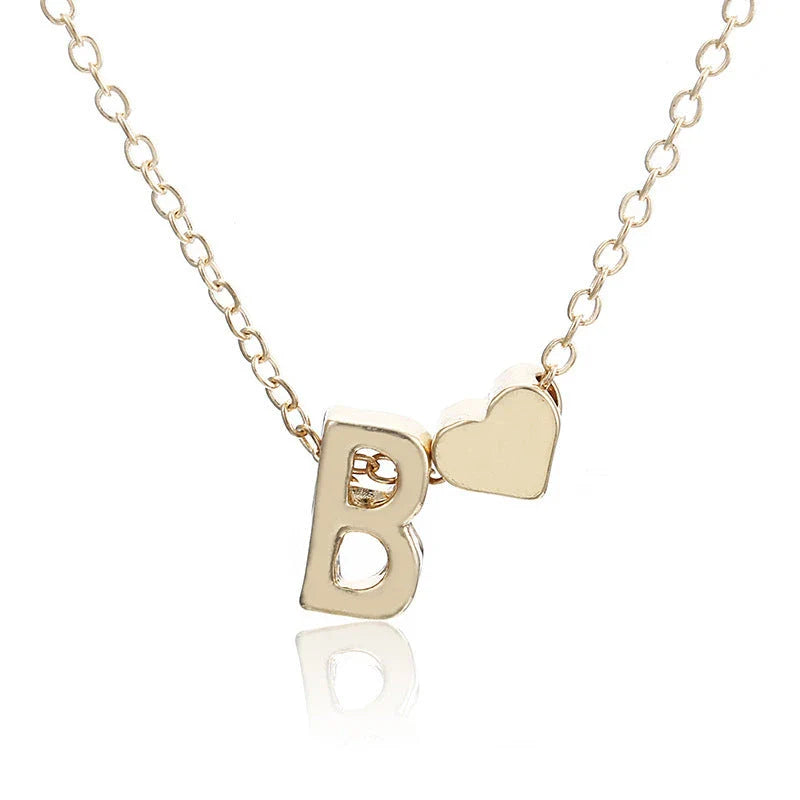 Heart-shaped letter pendant necklace with clavicle chain design in gold and silver tones