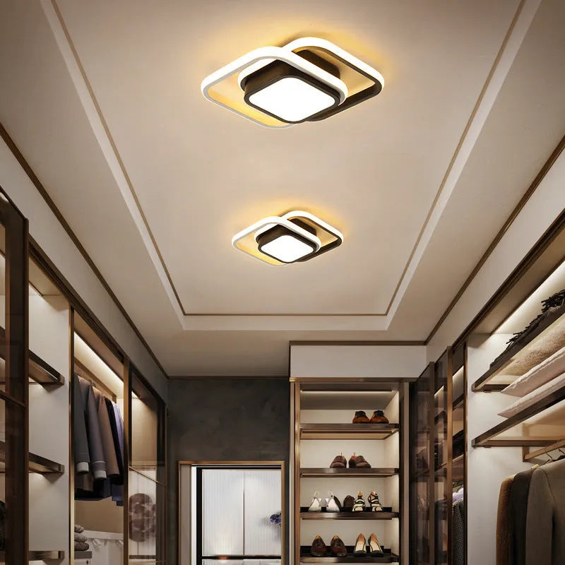 Modern Nordic geometric aluminium LED ceiling light in round and square shapes