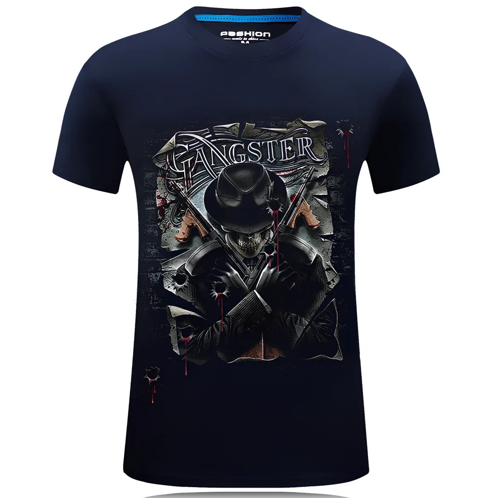 Cotton 3D design t-shirt with high temperature fixed pattern in black, white, or navy blue