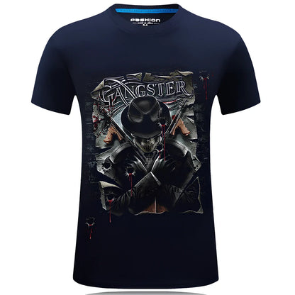 Cotton 3D design t-shirt with high temperature fixed pattern in black, white, or navy blue