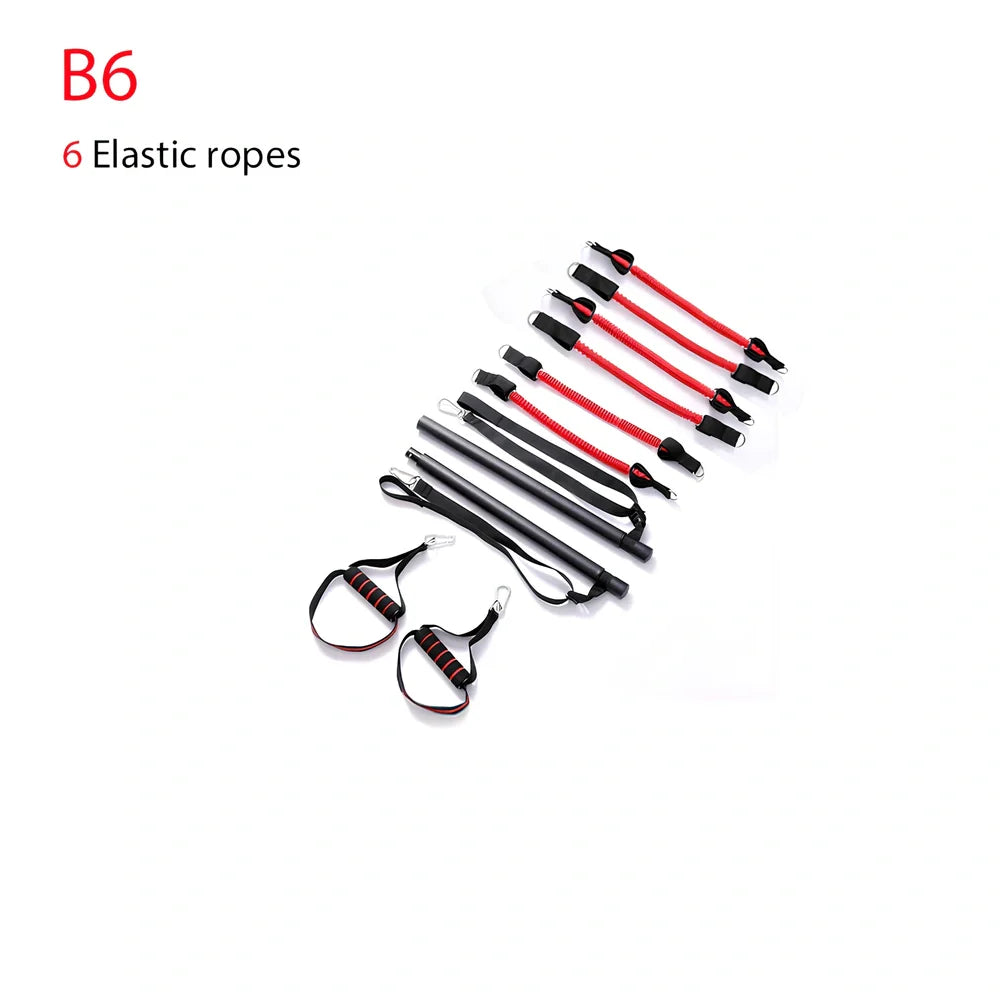 Body workout trainer bar with 100cm pole, adjustable emulsion resistance bands and rubber buckles for home strength exercises