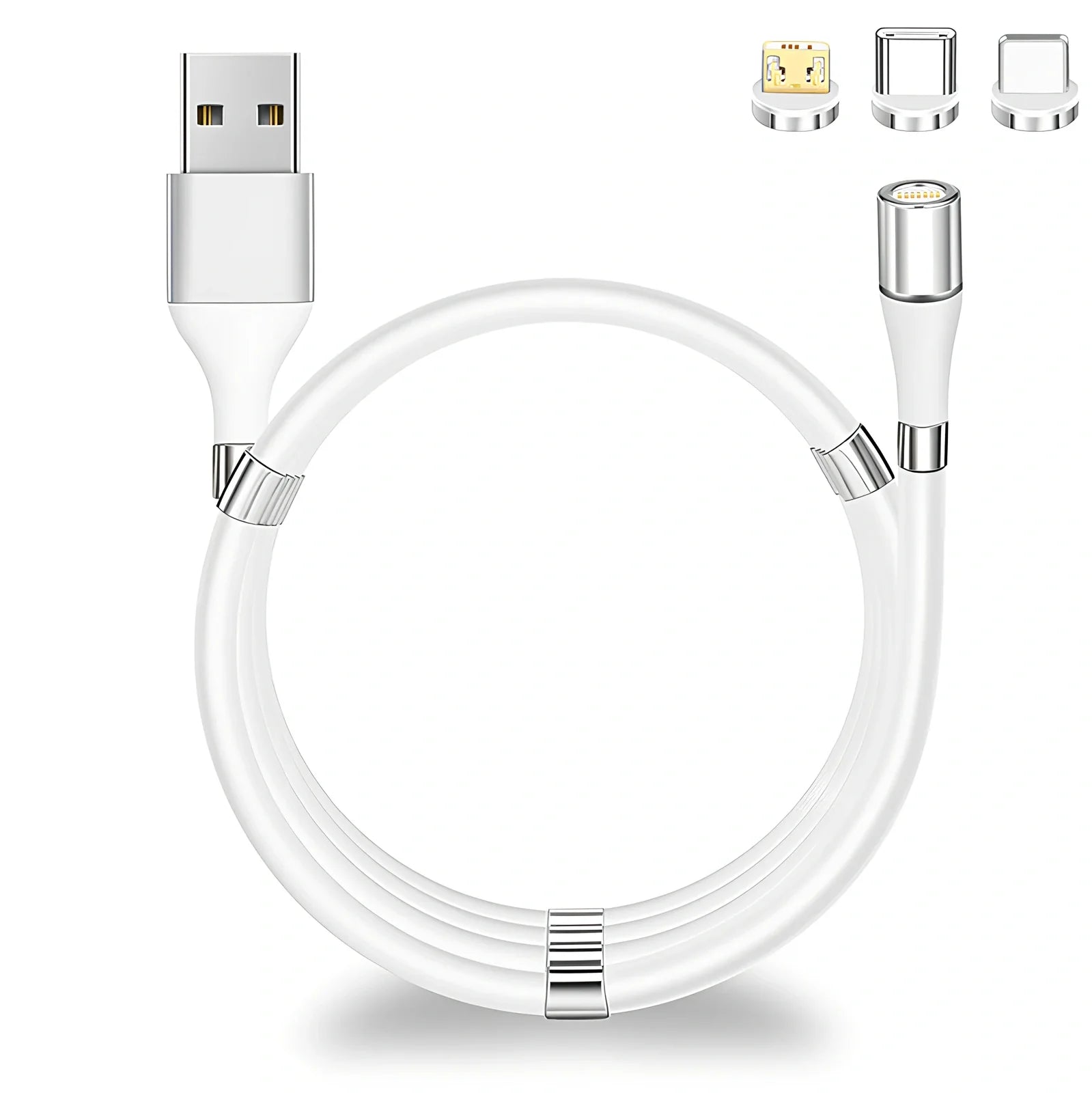 Black 3A magnetic fast charging data cable with Type-C and Apple heads, 1.8m length for iPhone and Android