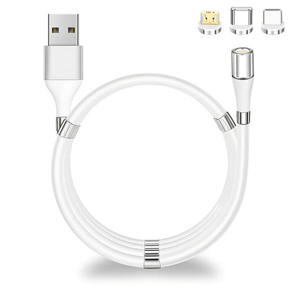 Black 3A magnetic fast charging data cable with Type-C and Apple heads, 1.8m length for iPhone and Android