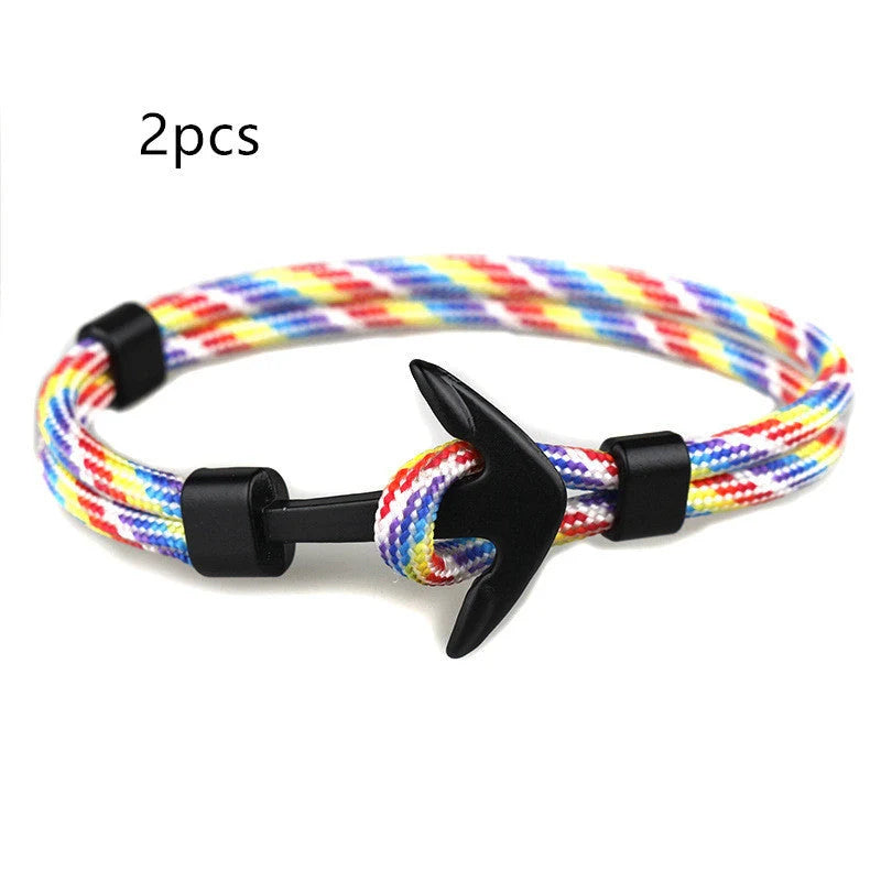 Nautical anchor bracelet with brass details and cotton rope, 21cm length