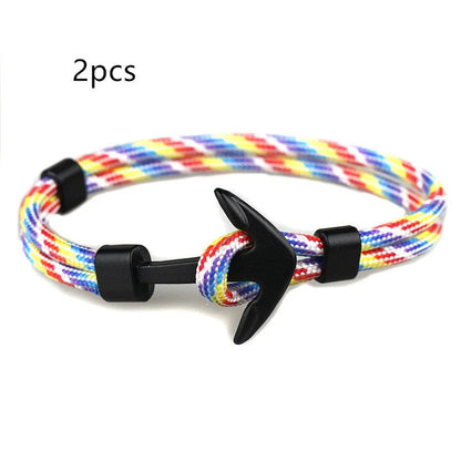 Nautical anchor bracelet with brass details and cotton rope, 21cm length