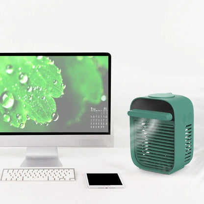 Desktop air conditioner fan with water spray feature in green