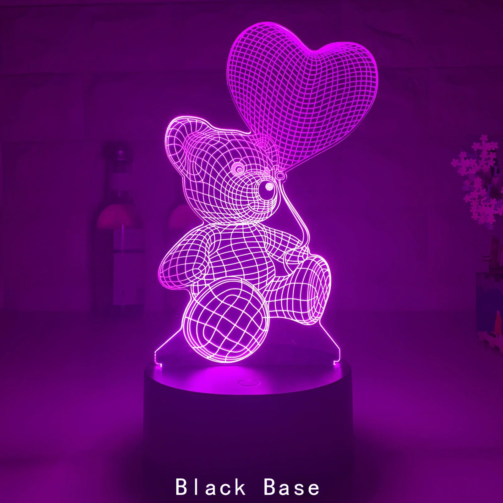 3D acrylic teddy bear LED night light with remote control and USB power cable