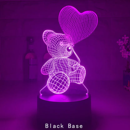 3D acrylic teddy bear LED night light with remote control and USB power cable