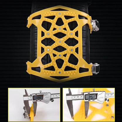 Yellow 3-piece snow tire chains with stainless steel nails for 165-265mm tyres on icy road