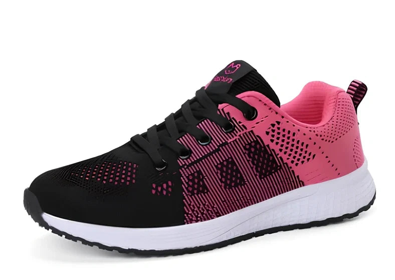 Breathable black mesh sports shoes for female students, flat heel, MD sole, UK size 3-6 range
