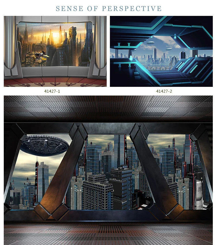 3D Spaceship Space Capsule Wallpaper in abstract Nordic design, waterproof and made from premium silk