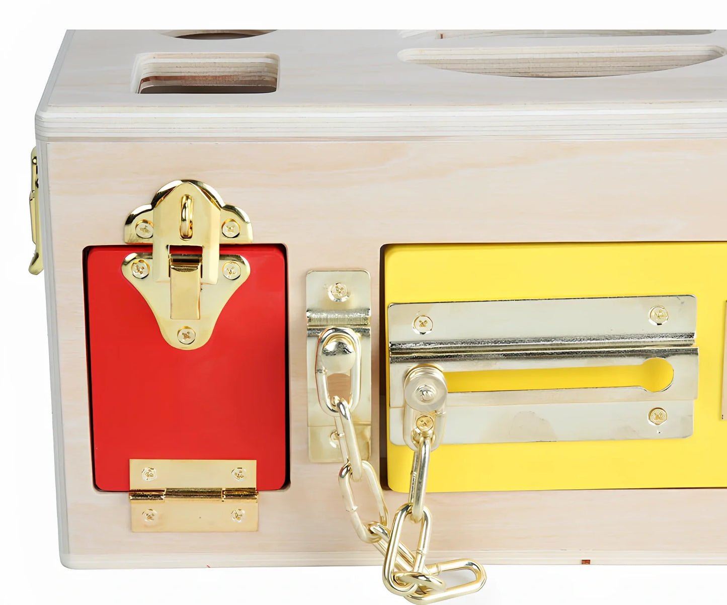 Wooden educational shape sorting box with 12 geometric pieces for preschool children