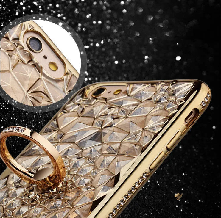 Gold TPU phone case with diamond ring plating for iPhone XS Max on white background